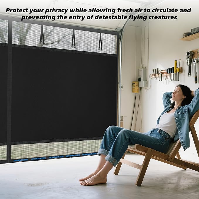 Privacy Garage Door Screen Blackout for 2 Car Garage-16x7FT Magnetic Garage Screen, 9.6LB Heavy Duty Thicker 265g/㎡ Mesh, Hands Free, Magnetic Privacy Garage Screen Door(Black, 16 * 7FT)