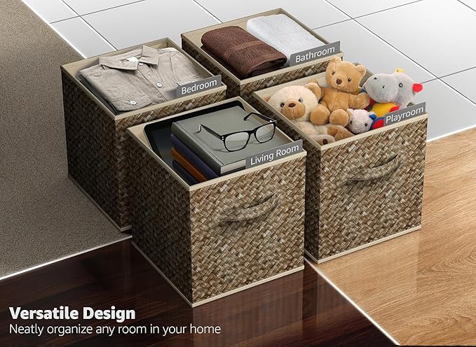 Sorbus Foldable Storage Bins - 11 Inch Sturdy Collapsible Fabric Storage Cubes with Handle - 4 Baskets for Organizing Clothes & Toys - Organization & Storage Baskets for Shelves, Pantry, Closet, Cubby