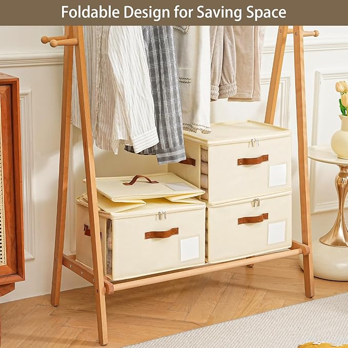 4 Pack Large Storage Bins with Lids,Foldable Closet Organizer with Clear Window,Collapsible Storage Cubes with Handle,Fabric Storage Containers for Organizing Blanket,Clothes,15.94x11.81x9.84 Inches