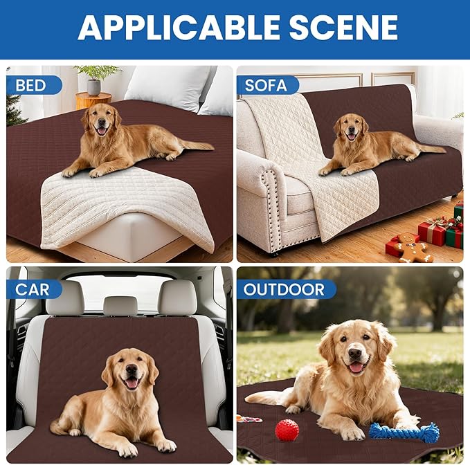 Waterproof Dog Bed Cover, Non-Slip Dog Blanket for Couch, Couch Covers for Dogs Washable, Pet Blanket for Furniture, Pet Bed Mat for Sofa, Car, Pet Supplies (82x102 Inch, Coffee)