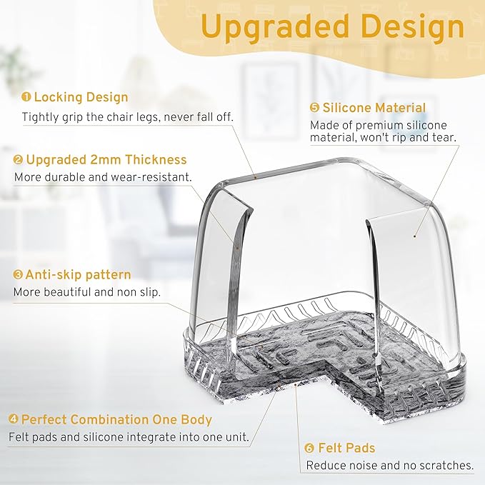 24PCS Square Chair Leg Floor Protectors, Furniture Sliders, Chair Leg Protectors for Hardwood Floors, Non-Slip Felt Furniture Pads, Silicone Cap Covers to Protect Floors, (Fit 1.1" - 1.5")