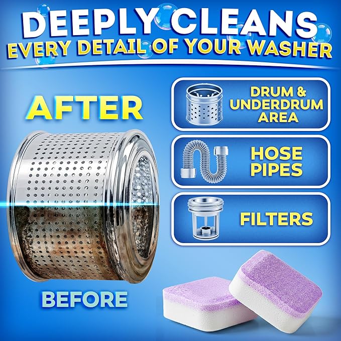 PRO Washing Machine Cleaner Tablets for Pet Owners – Breaks Down Pet Hair Eliminates Odors & Buildup – Septic Safe Extra-Strength Deep Clean for Front & Top Load HE Washers – 28 Tablets 1-Year Supply