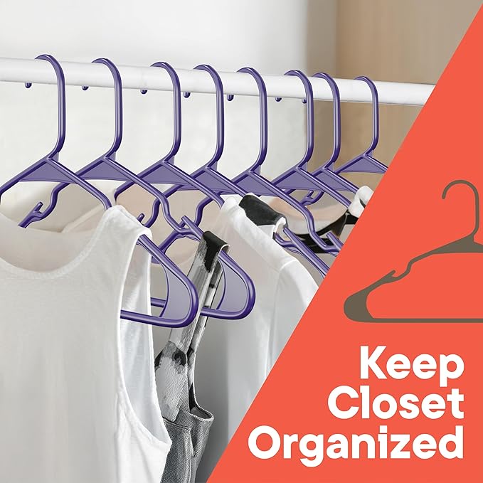 Purple Plastic Hangers 20 Pack– Heavy-Duty Plastic Hangers Slim and Space-Saving, Durable and Lightweight with Non-Slip Shoulder Notches for Slip Dresses, Suits, Jackets & Camisoles