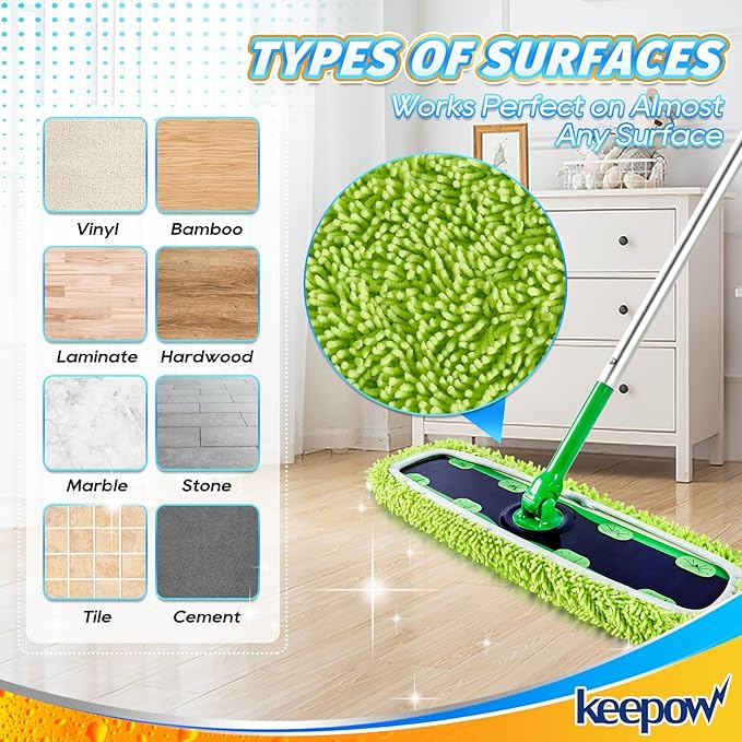 KEEPOW Reusable XL Mop Pads Compatible with Swiffer XL Sweeper, XL Dry Sweeping Cloths, XL Wet Mopping Cloths, Washable Microfiber XL Wet Pads Refills for Surface/Hardwood Floor Cleaning, 8 Pack