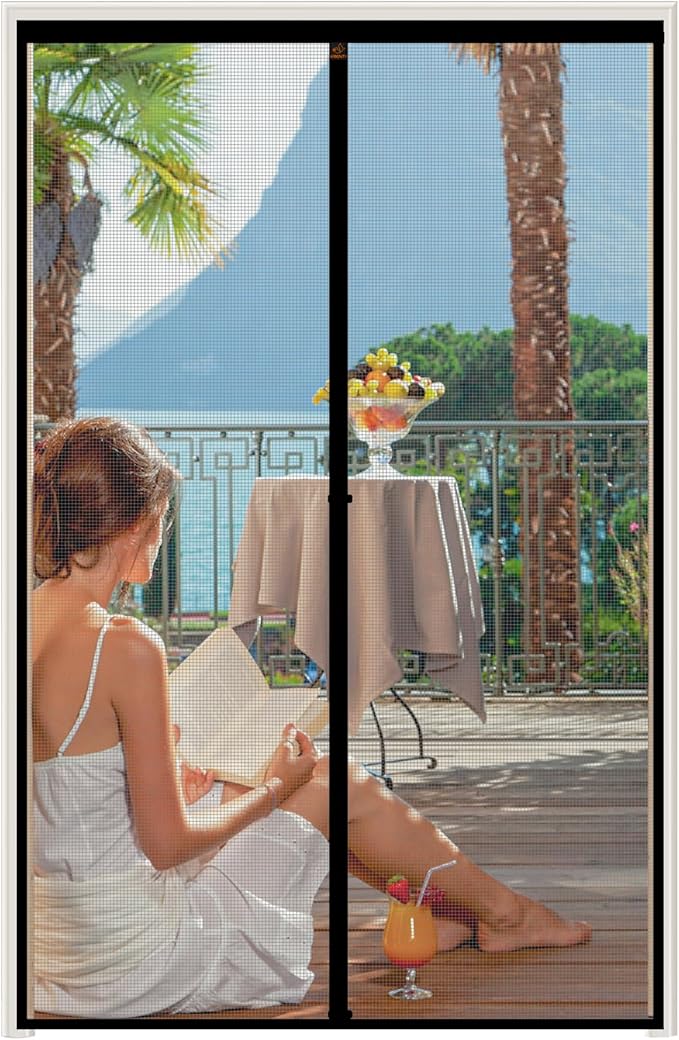WochiTV Gray Magnetic Screen Door Fits Door Size 70" x 96", Screen Size 72" x 98", Mesh Net Curtain with Magnet Keep Fresh Air in