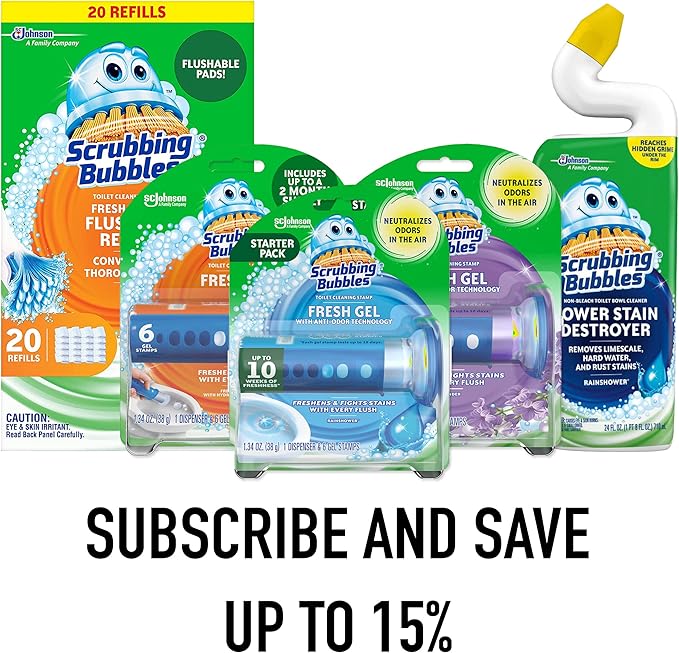 Scrubbing Bubbles Flushable Toilet Bowl Wand Cleaner Refills, Fresh Brush Cleaner Toilet Refill Pads, Removes Limescale & Odors, Citrus Scent,20 Count (Pack of 4)