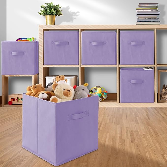 Casafield Set of 6 Collapsible Fabric Cube Storage Bins, Lavender - 13" Foldable Cloth Baskets for Shelves, Cubby Organizers & More