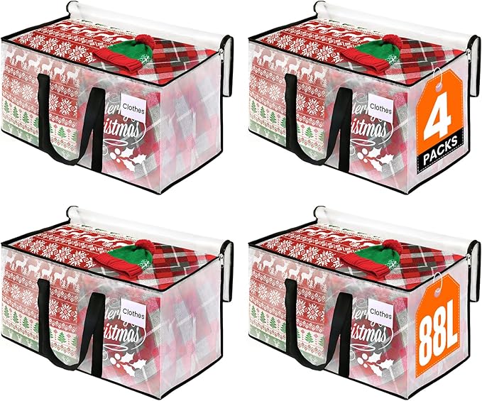 Clear Moving Bags Heavy Duty Extra Large, Moving Supplies with Reinforced Handle and Double Zipper, Storage Bags for Moving Essential, Packing Bags Alternative to Moving Box(4 Packs, Clear)