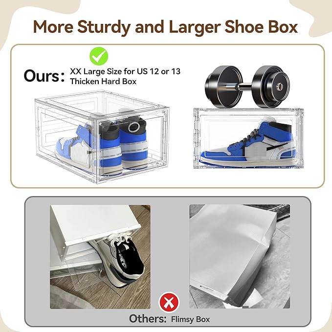 Katoora XX Large Clear Shoe Storage Box Organizer for Closet, 9 Pack Thicken Hard Plastic Stackable Shoe Sneaker Rack Display Case Container Bins Organizer, Easy Assembly, Clear