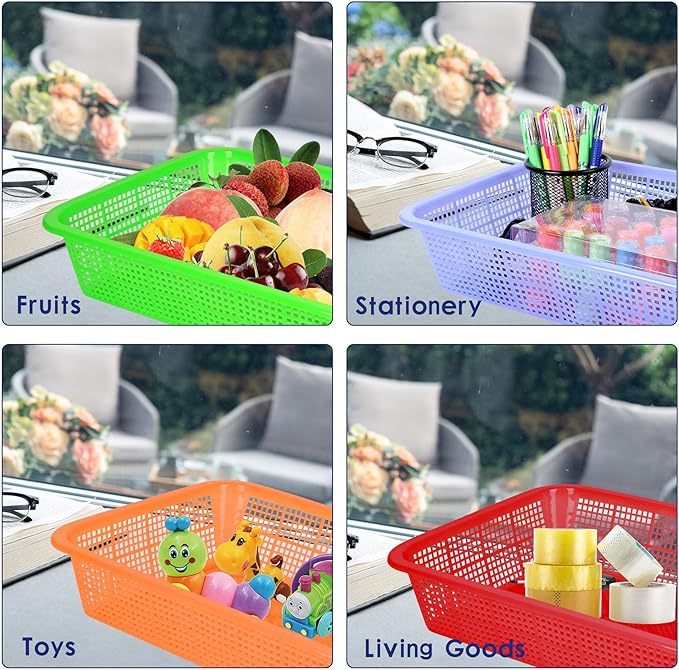 Kolewo4ever 24 Pack Classroom Storage Baskets Pencil Organizer Bins 13.5 x 10 x 3 Inch Paper Trays Basket Plastic Book Basket for Classroom Library Organizer