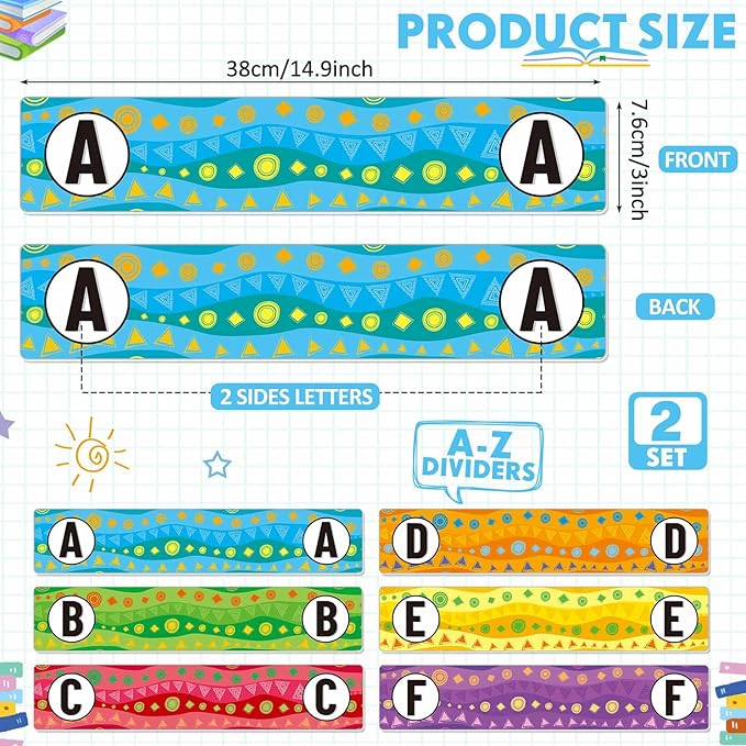 52 Pcs Classroom Library Alphabet Book Divider Vinyl Record Dividers Assorted Colored Bookshelf Markers Lp Alphabetical A-z Organizer Separators for Album DVD Media Shelves Storage