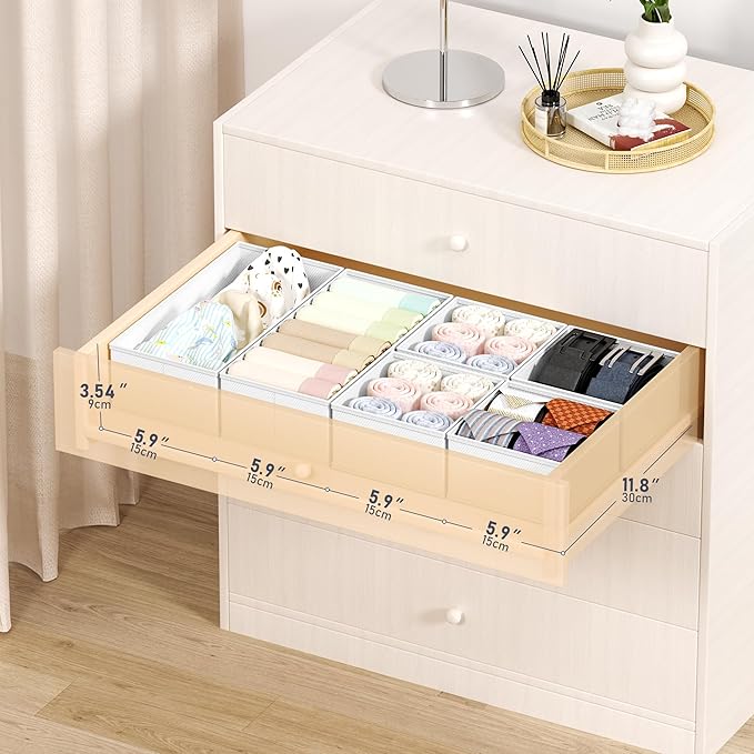 DIMJ Drawer Organizer Clothes Storage - 18 Pack Baby Dresser Organizer for Nursery, Foldable Drawer Dividers for Bedroom Closet Organization, Fabric Storage Bins for Socks, Underwears, Bras