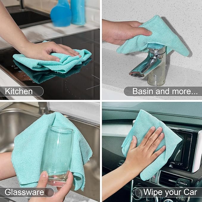 UPSTAR Microfiber Cleaning Cloth, Reusable Paper Towels Rolls, 50 Packs 12x12 inch Cleaning Rags for Washing Dishes, Kitchen, Bathroom, Car, Blue