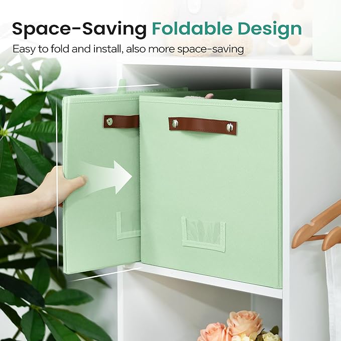 6-Pack Storage Cubes with Handles & Label Holders Basket, Closet Cube Home Organizer Bins(Green, 13 x 13 x 13 inch)