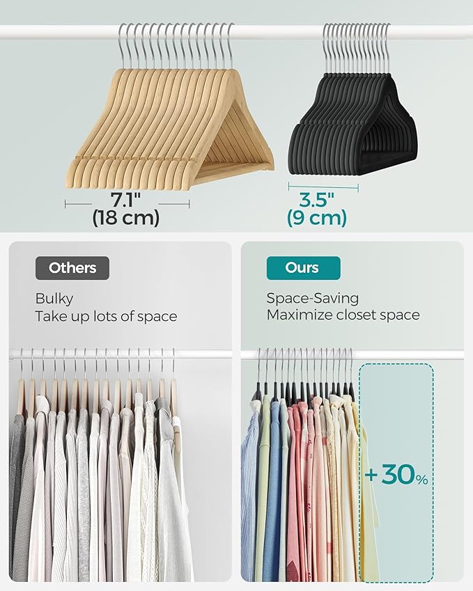 SONGMICS Baby Kids Hangers 50 Pack for Closet, 11.8 x 8.1 Inches, Silver 360° Swivel Hooks, Space-Saving Clothes Velvet Hangers for Nursery, Non-Slip, Ink Black UCRF027B05