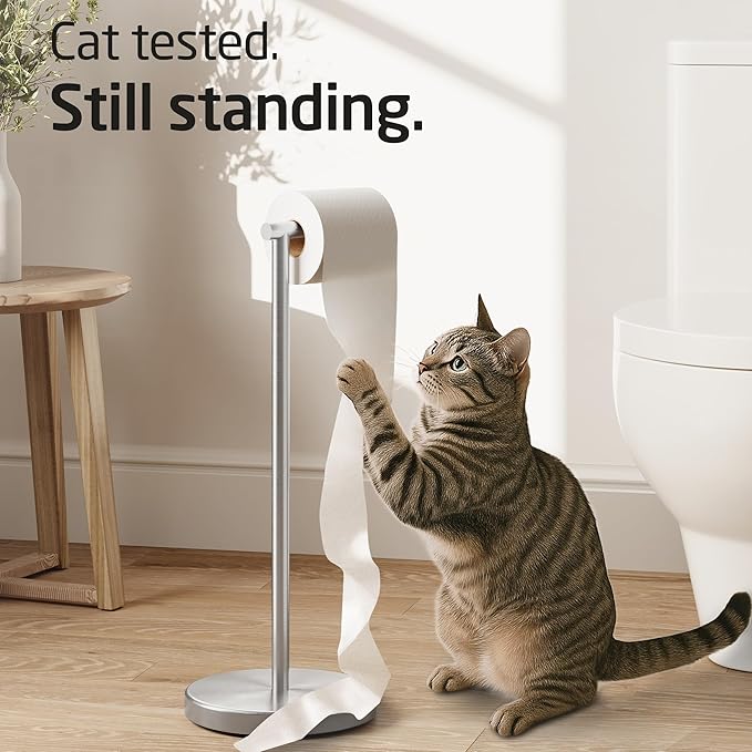 KES Toilet Paper Holder Stand SUS 304 Stainless Steel Rustproof Pedestal Lavatory Tissue Roll Holder Floor Stand Modern Brushed Nickel Finish, BPH283S1-2