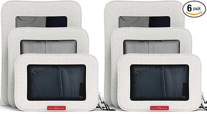 LeanTravel Compression Packing Cubes for Travel Organizers with Double Zipper (6-Pack (2L+2M+2S), Sand)