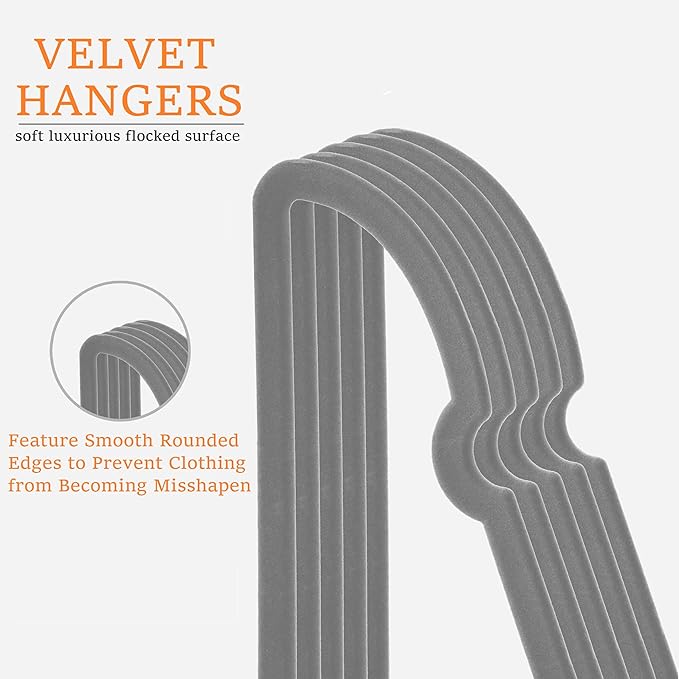 Velvet Hangers 20 Pack, 16" Non Slip Adult Hangers, Slim Clothes Hanger with 360 Degree Swivel Hook - Durable & Cute for Coats, Shirts, Dress (Grey)