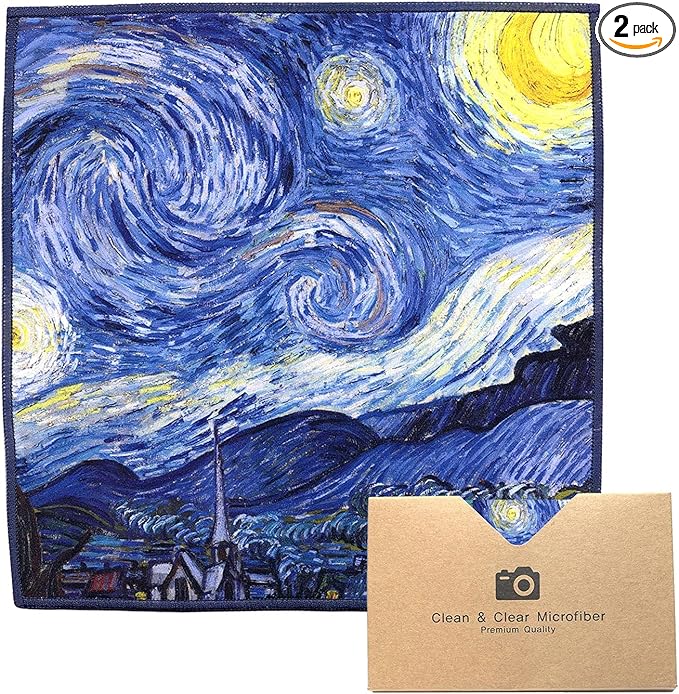 Large [2 Pack] Classic Art (Gogh Starry Night) - Ultra Premium Quality Microfiber Cleaning Cloths (Best for Camera Lens, Glasses, Screens, and All Lens.), Microfiber Cloth