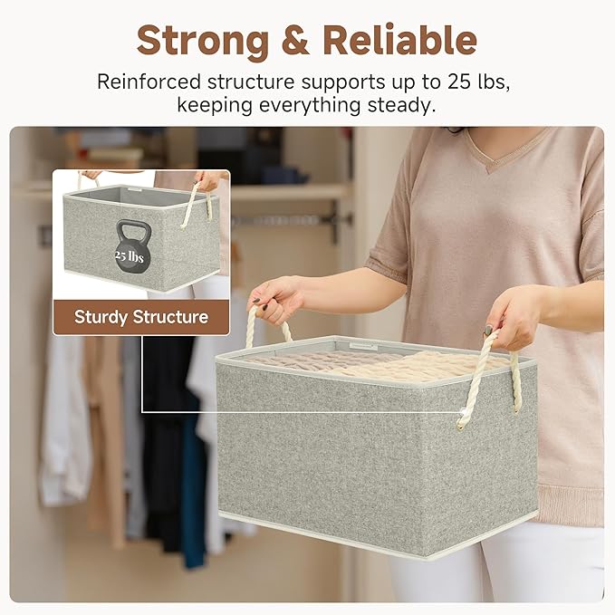 StorageWorks Fabric Storage Bins for Shelves, Storage Baskets for Closet Organization, Organizer Bins for Clothes Storage, Gray, Extra Large, 3-Pack
