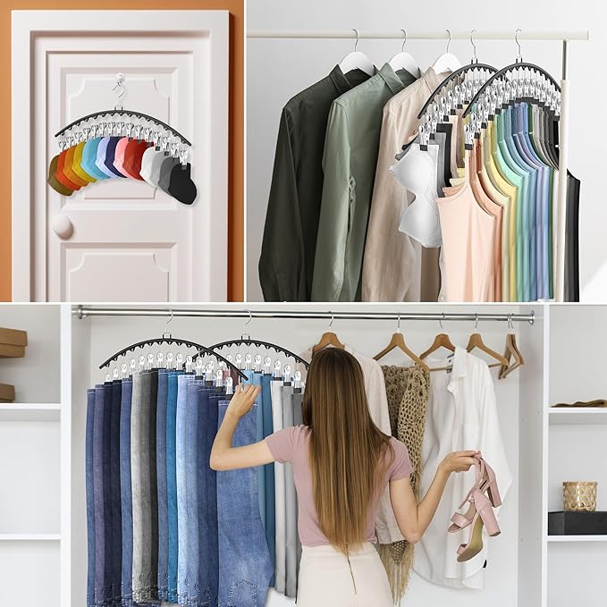 6 Pack Legging Organizer for Closet Hanging, Pants Hangers with Clips Holds 95 Leggings, Shorts, Skirts, Jeans, Hats, Pants Hangers Space Saving Clothes Racks Closet Organizers and Storage, Black