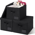 GRANNY SAYS Storage Bins with Lids, Storage Bins for Linen Closet Shelves, Decorative Storage Boxes with Label, Clothes Storage and Organization for Organizing, 3-Pack, Large, Black