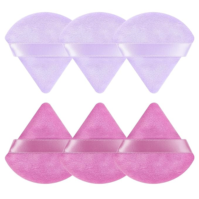 Pimoys 6 Pcs Powder Puff, Face Soft Triangle Makeup Puff Velet Makeup Sponge for Loose Powder (Purple)