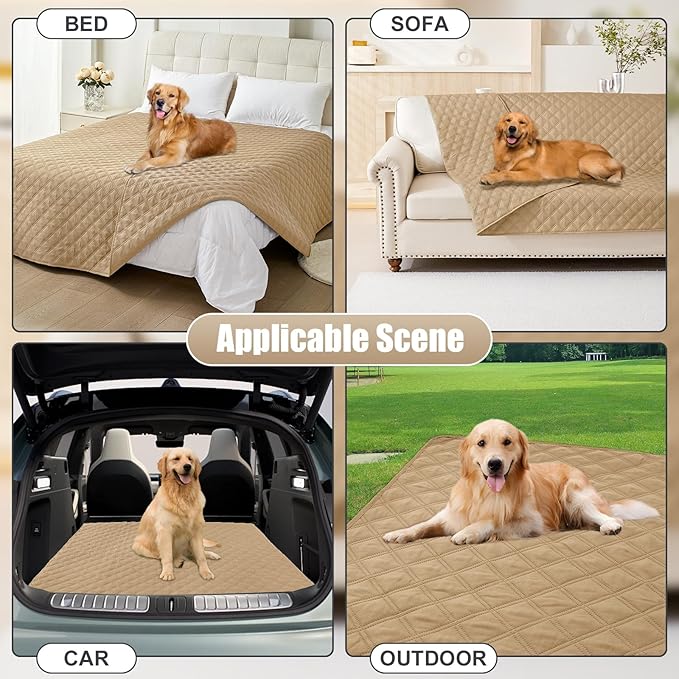 Smiry Waterproof Dog Bed Cover Pet Blanket, Soft Washable Dog Blanket for Furniture Bed Couch Sofa Reversible, Checkered (30"x70", Camel/Camel)