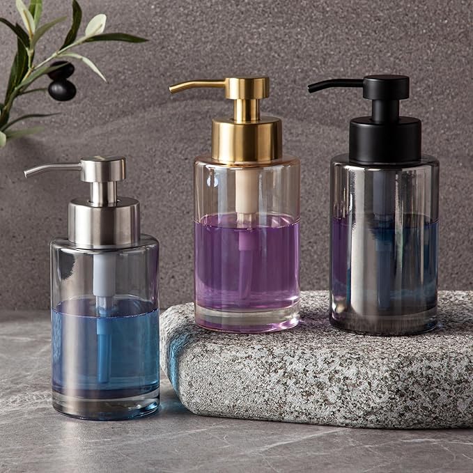 Enra Foaming Soap Dispenser, 12oz Black Thick Glass Bathroom and Kitchen Soap Dispenser with Stainless Steel Pump