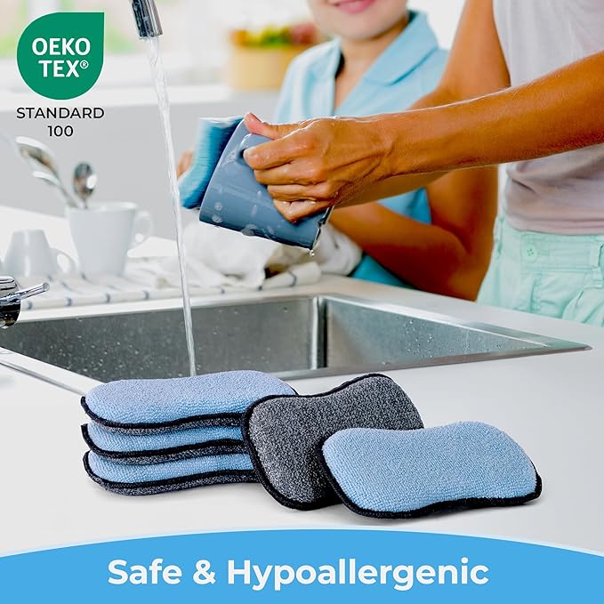 GRANNY SAYS Sponges Kitchen for Washing, Dish Washing Scrubbers, Scrubbing Pad for Cleaning, Scrub Sponge for Kitchen Non - Scratch, Scouring Pad for Pots and Pans, Washable & Microfiber Pad, 12 Pack