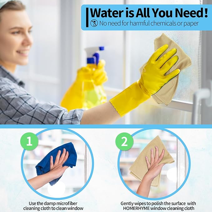 HOMERHYME Microfiber Cleaning Cloth - 10 Pack Glasses Cleaning Cloth, 16" x 14" Window Cleaning Rags, Streak Free Lint Free Polishing Cloths Wipes for Eye Glass, Stainless Steel, Windshield, Beige