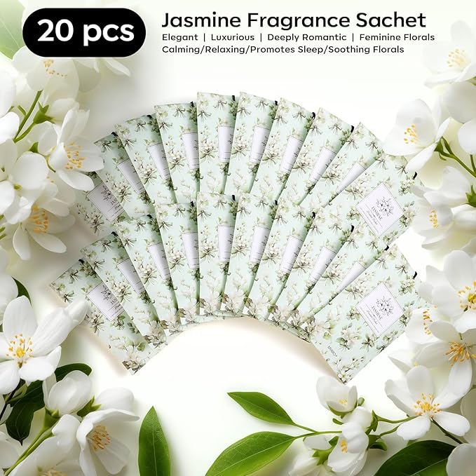 MYARO 20 Packs Jasmine Scent Sachet Air Freshener for Home Car Closet Drawer Shoe Odor Eliminator Long Lasting Deodorizer