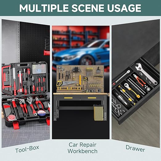 48PCS Tool Magnetic Wrench Organizer,Customizable Magnet Modular Tool Organizer for Tool Drawers - Wrench Rack with Metric&SAE Labels-Perfect Tool Storage Holder-Ideal Gift Choice -Black with Magnets