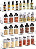 Clear Acrylic Spice Rack Wall Mounted 15 inch Floating Shelf with Removable End Guards for Kitchen Cabinet Door Cupboard Bathroom Holds Jars Nail Polish Books Toiletries (4 PCS)