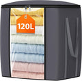 120L Extra Large Clothes Storage Bags, Foldable Blanket Storage and Organization, Thick Fabric Containers with Reinforced Handles & Zippers for Clothing, Comforters, Bedding, Gray, 1 Pack