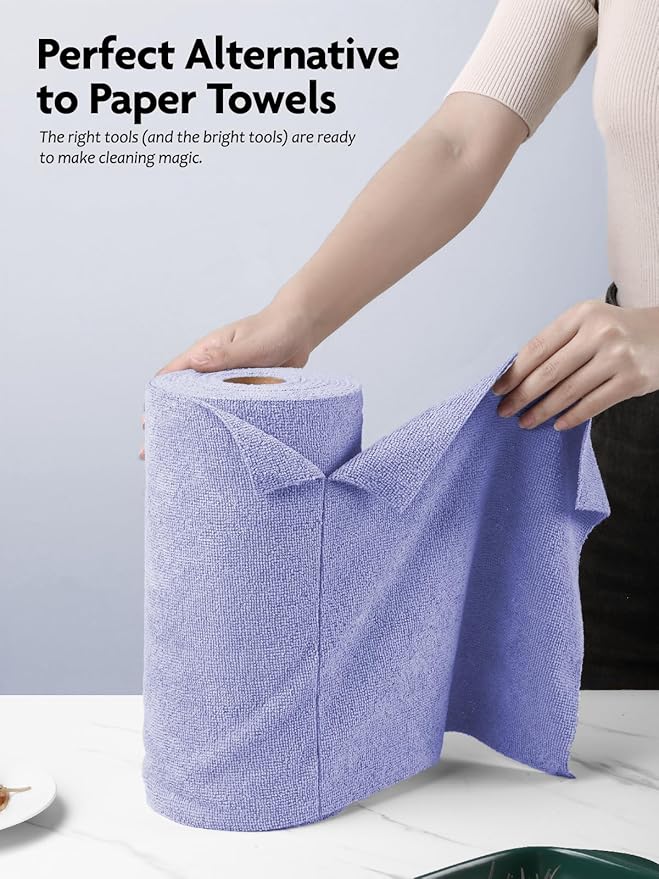 Fantasticlean Microfiber Cleaning Cloth Roll -40 Pack, Tear Away Microfiber Towels, 12" x 12", Reusable, Washable, Scratch Free, Ultra Absorbent for All-Around Cleaning Supplies (Lavender)