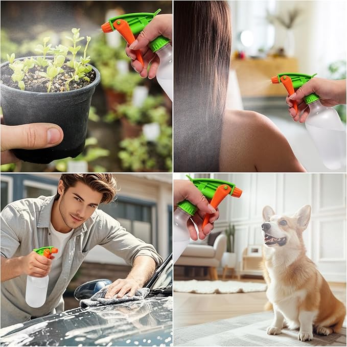 Cleaning Spray Bottles for Plants Misters Inside, 2 Pack 16.9 oz Squirt, Water Spray Bottle Mist Sprayer, No Leak Hair Mister Empty with Adjustable Nozzle (White Orange)