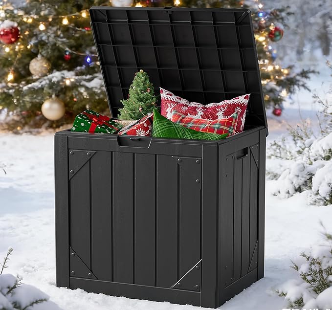 Outdoor Storage Box, 31 Gallon Lockable Waterproof Deck Storage Box, Yard Storage Bin, Suitable for Gardens, Black