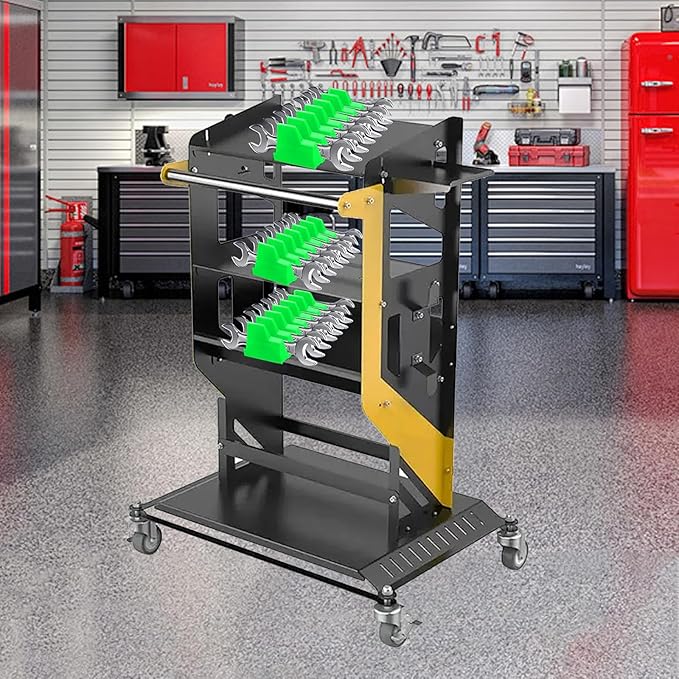 80 Pcs Modular Wrench Organizer Holder Set with Metric & SAE Labels, Wrench Rack for Toolbox Drawer Storage, Includes 9-Grid Clear Parts Box (Green)