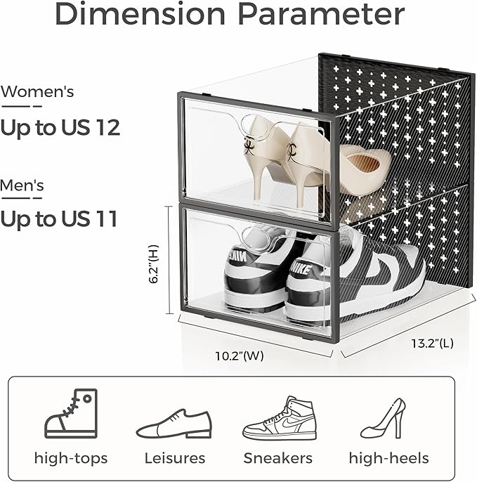 Pinkpum 15 Pack X-Large Shoe Storage Boxes, Shoe Organizer for Closet Clear Plastic Stackable Shoe Dispaly Case Bins Holder, Sneaker Storage for Sneakerheads Black