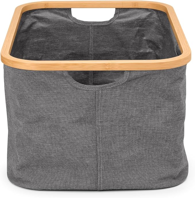 Brabantia - Foldable Laundry Basket 10.6 Gal - Water Resistant Hamper for Wet & Dry Laundry - Storage Basket for Clothes & Linen - Bamboo Rim for Easy Grip - Garment Washing - Pepper Black