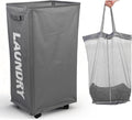 90L Laundry Basket with Wheels,Laundry Hamper with Removable Wash Bag, Rolling Clothes Hamper, Foldable Dirty Clothes Basket on wheels for Bedroom, Dorm, Laundry Room, Grey