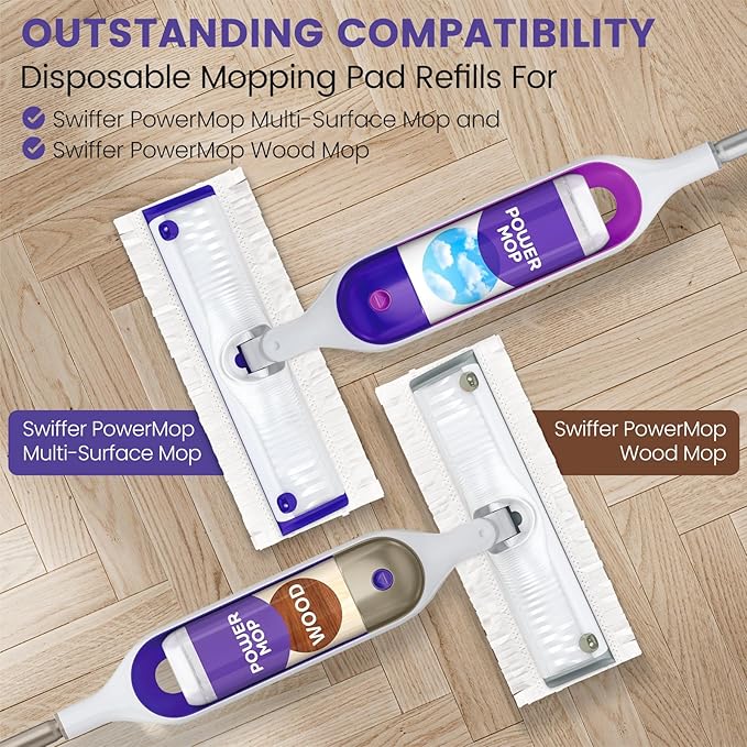 20 Pack Disposable Mopping Pads Compatible with Swiffer PowerMop Multi-Surface Mop Pad Refills and Swiffer PowerMop Wood Mop for Floor Cleaning, Powerful and Efficient Clean Pads Replacement