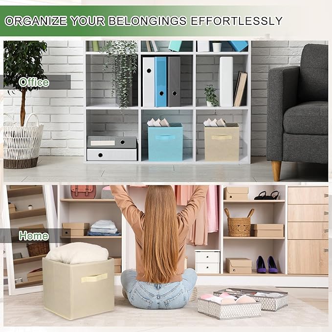 uxcell 3Pcs Fabric Storage Bins, 11 Inch Cube Storage Bin Foldable Storage Cube Organizer Bins with Handles for Shelf Closet, Nursery Home, Bedroom(Gray)