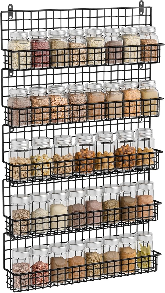X-cosrack Spice Rack Organizer, 5-Tier Spice Rack for Wall, Stackable Hanging Spice Jars Storage Racks, Great for Kitchen and Pantry, Up to Storage 48 Jars(Patent No.:D909138S)