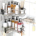 YASONIC Corner Shower Caddy Organizer, Self-Adhesive Rustproof Bath Shelves with Soap Holder & 4 Hooks, Large Capacity Shower Storage Rack for Bathroom Organization, (3Pack, Silver)