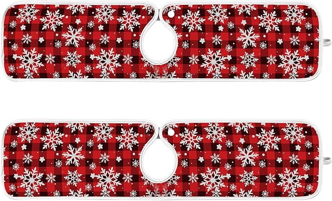2 Pack Faucet Splash Catcher Checkered Snowflake Sink Mat for Faucet Absorbent Kitchen Splash Guard Drip Catcher for Farmhouse Barthroom Bar, L