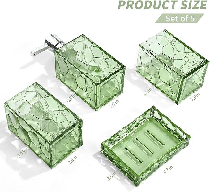 Green Bathroom Accessories Set with Toothbrush Holder, Soap Dispenser, Tumbler, Soap Dish, Sage Green Bathroom Decor, Acrylic (Green-4pcs)