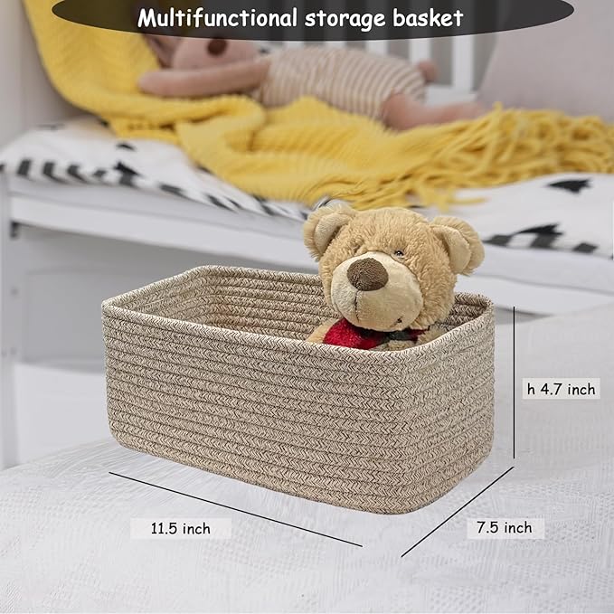COMFY-HOMI 11.5"x7.5"x4.7" Storage Baskets for Organizing | Cotton Rope Woven Basket | Toy Storage Bin Box | Basket for Shelves, Closet Organizer Bin, Decorative Closet Shelf, 3 Pack, all brown