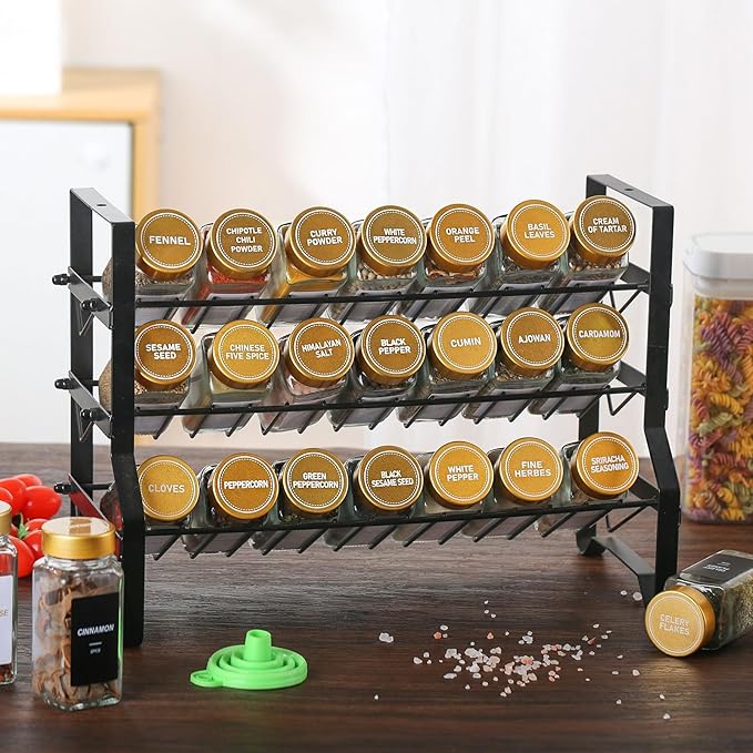 Glass Spice Jars with Label, 48 Pcs Spice Jars with Shaker Lids-4 oz Gold Spice Seasoning Jars Bottles Containers Set for Spice Rack (48)